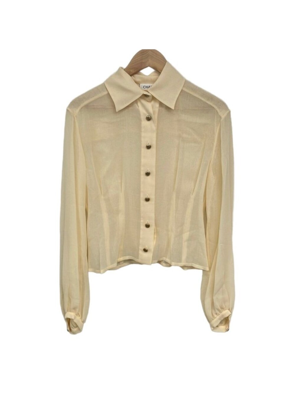 Chanel Long Sleeve Shirt Blouse M Ivory Sheer